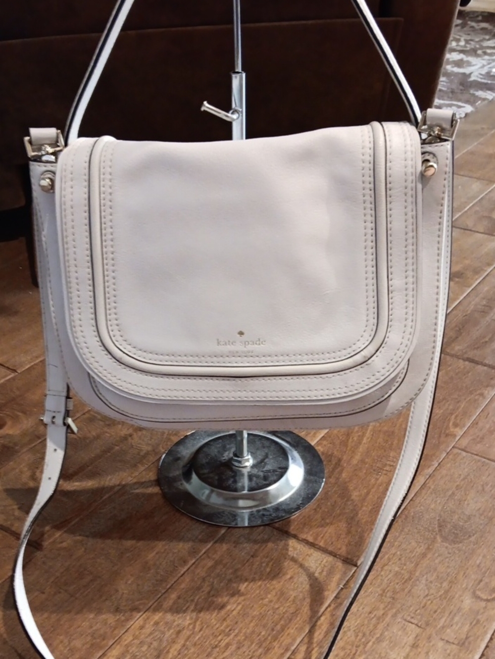 kate spade White Leather Flap Crossbody with Tassel